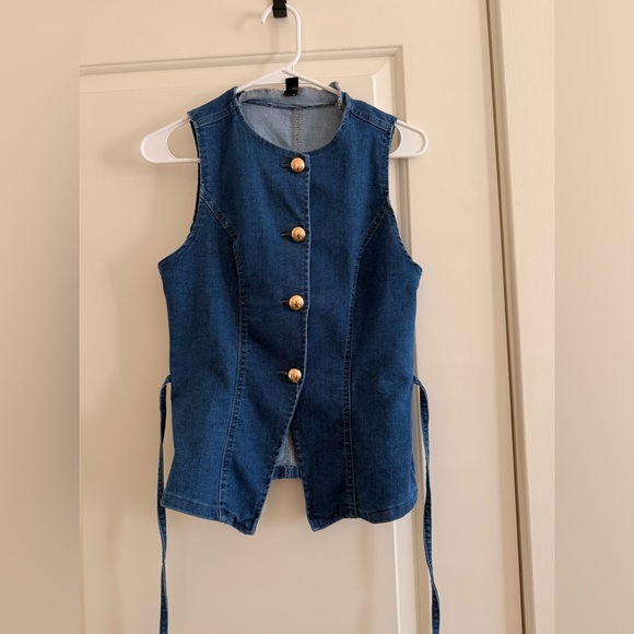 Pants - Denim Vest with Gold Buttons with shorts